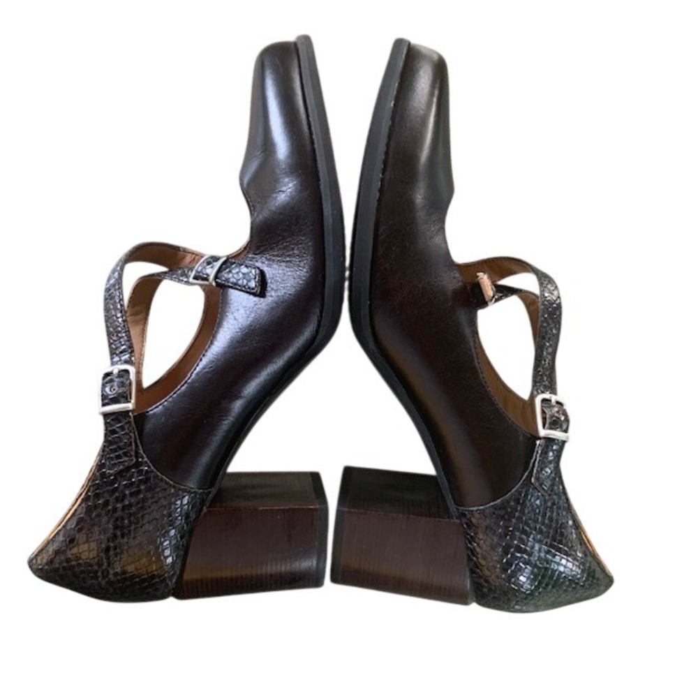 Clarks Tarah Presley Black Leather T-Strap Mary Jane Block Heel Pumps 9.5 Preppy